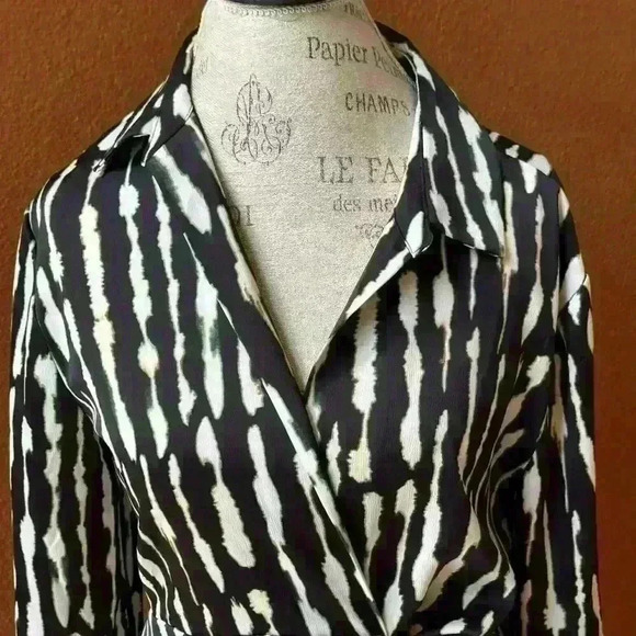 House Of Harlowe 1960 Long Sleeve Black And White Wrap Dress Size Large EUC! - Picture 3 of 13